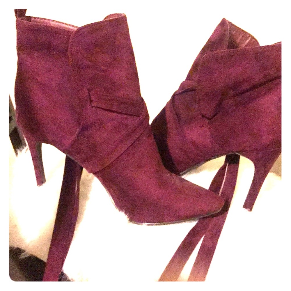 Plum tie up booties